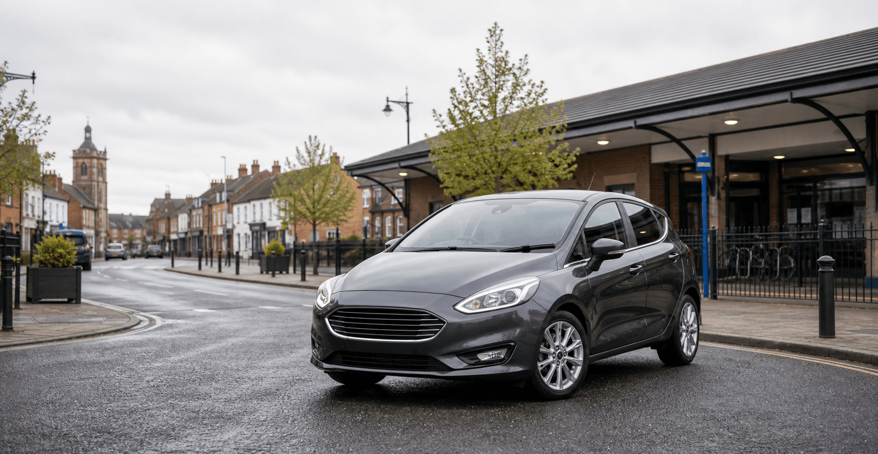 Compact hire car ready for practical travel around Newark
