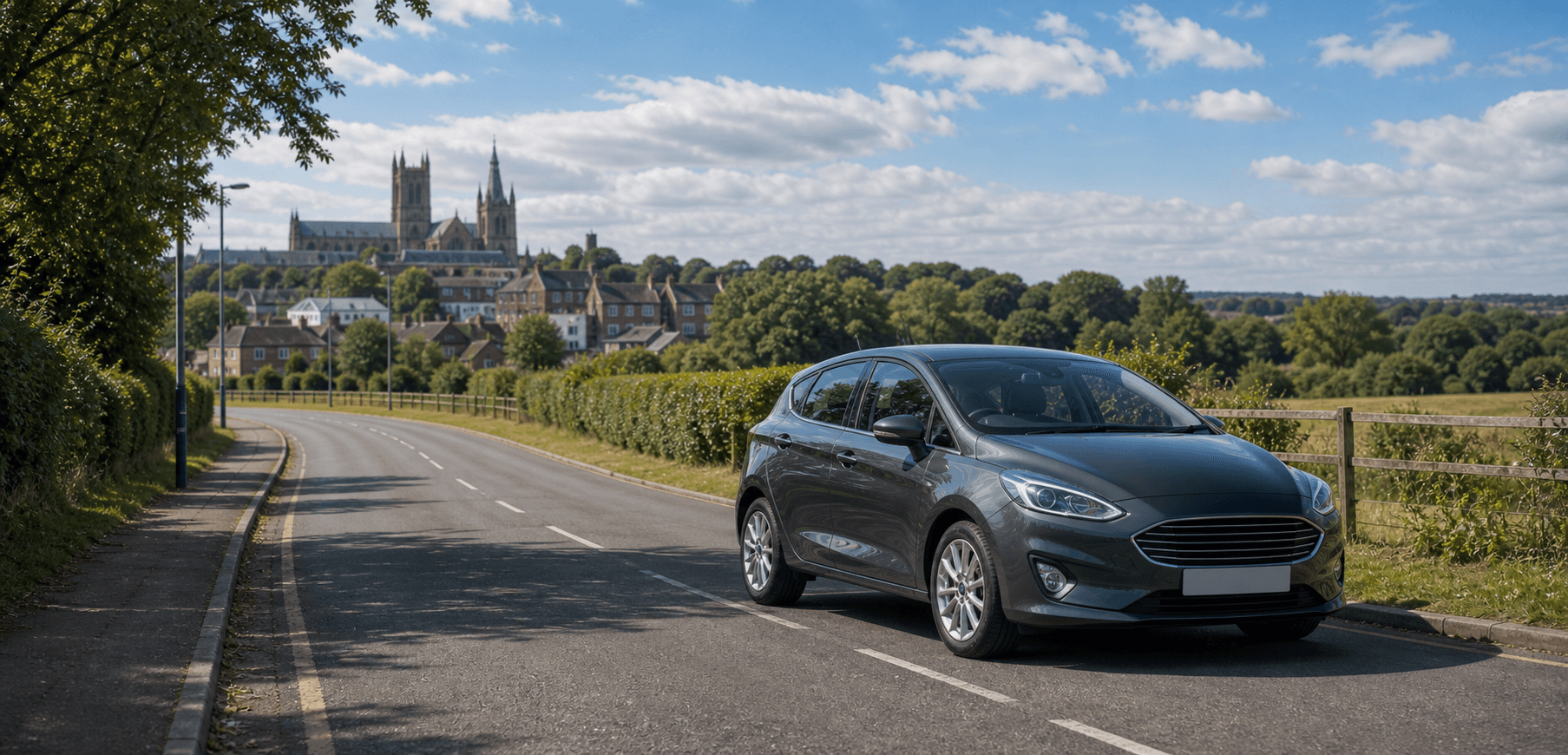 Compact hire car ready for practical travel around Grantham